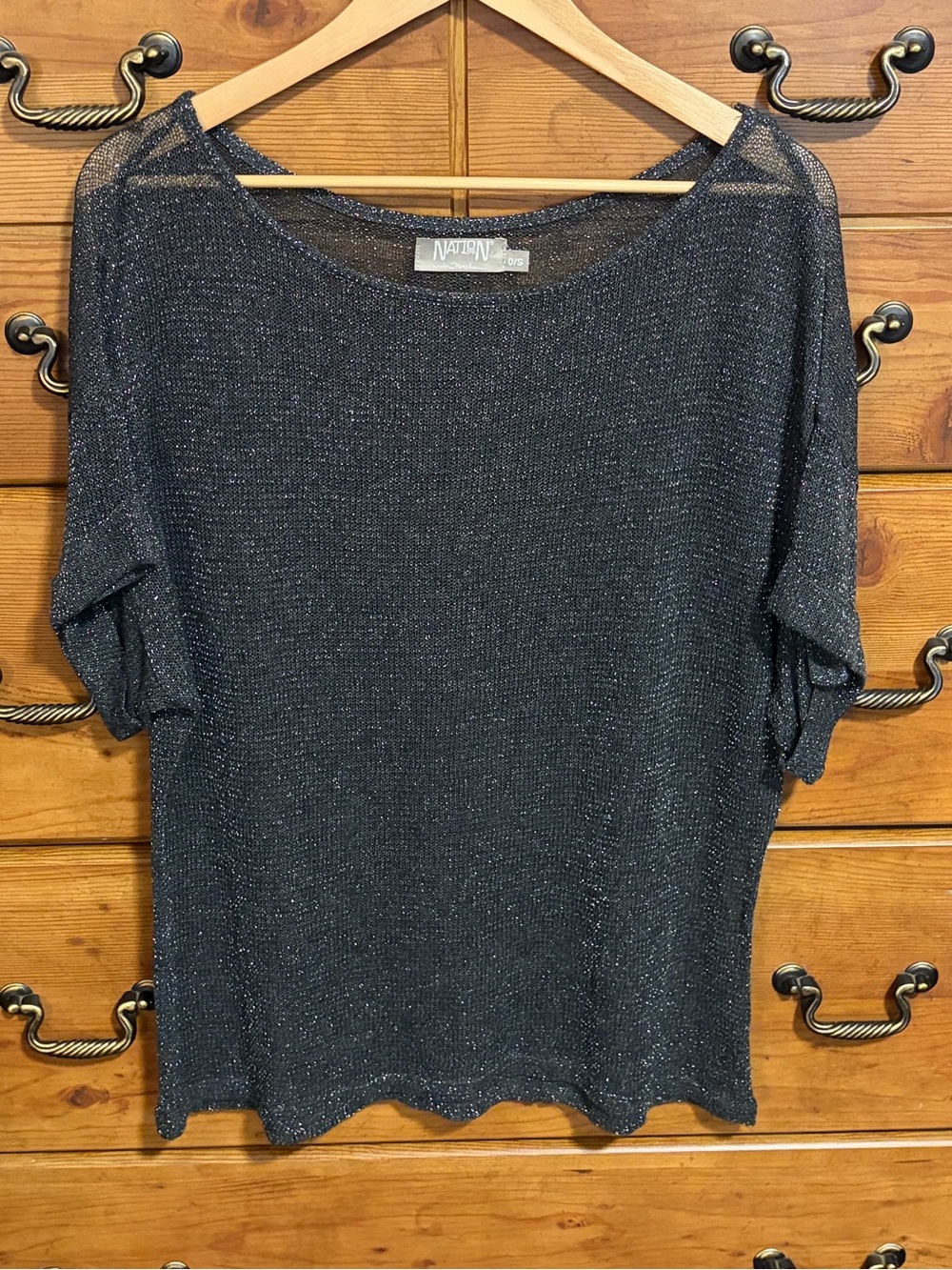Nation LTD Metallic Black Short Sleeve Knit Top
